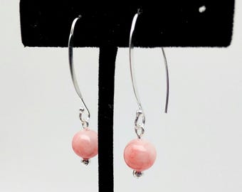 Sterling Silver White & Pink Chalcedony Bead Dangle Earrings