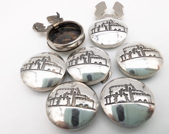 Set of 7 Vintage Sterling Silver Native American Kiva Southwestern Button Covers