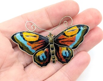 Rare Oversized David Anderson Norway Enamel Gold Vermeil Sterling Butterfly Brooch - 2 3/8"