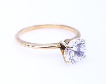 14K Yellow Gold & 1 Carat CZ Solitaire Engagement Ring -  Size 6