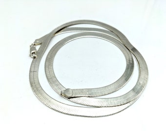 37  Gram Men's Sterling Silver 7mm Wide Vintage Herringbone Chain Necklace - 30"