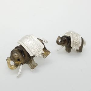 Vintage Gray Lucite & Detailed Silver-Tone Elephant Brooch and Pin Set