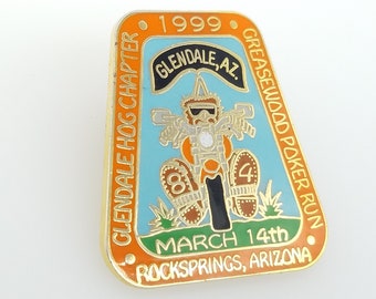 Rare Vintage Glendale Hog Harley Owner Chapter 1999 Greasewood Poker Run Lapel Pin