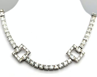 1940's Sterling Silver & Crystal Choker Necklace Signed Dorsons - 14.5"