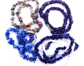 Gemstone Chip Bead Necklaces, Quartz, Lapis, Agate, Amethyst or Mother of Pearl - 17"