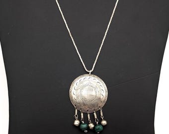 Sterling Silver & Malachite Beaded Dangle Pendant Necklace - 17"