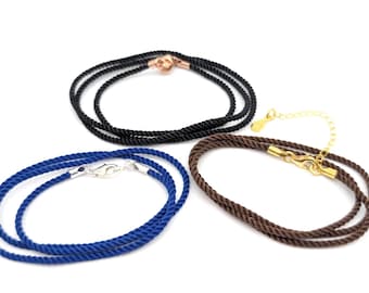 Minimalist Sterling Silver Silk Cord Necklace: Custom Made, Rose Gold Vermeil, Twisted Rope