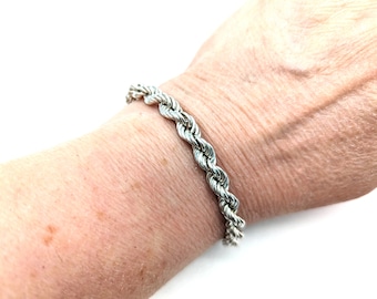 Thick 13.7 Gram Vintage Italian Made Sterling Silver 7 mm Rope Chain Bracelet - 8"