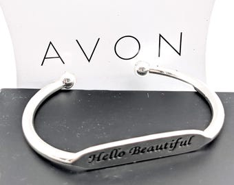 Vintage Avon I am Fabulous  "Hello Beautiful" Silver Tone Cuff Bracelet