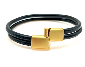 16 Colors! Double Leather & Stainless Steel Bracelet - Choice of Cord and Magnetic Clasp Colors