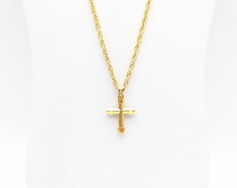 Vintage 18K Gold-Plated Police Cross Pendant Necklace - 20"