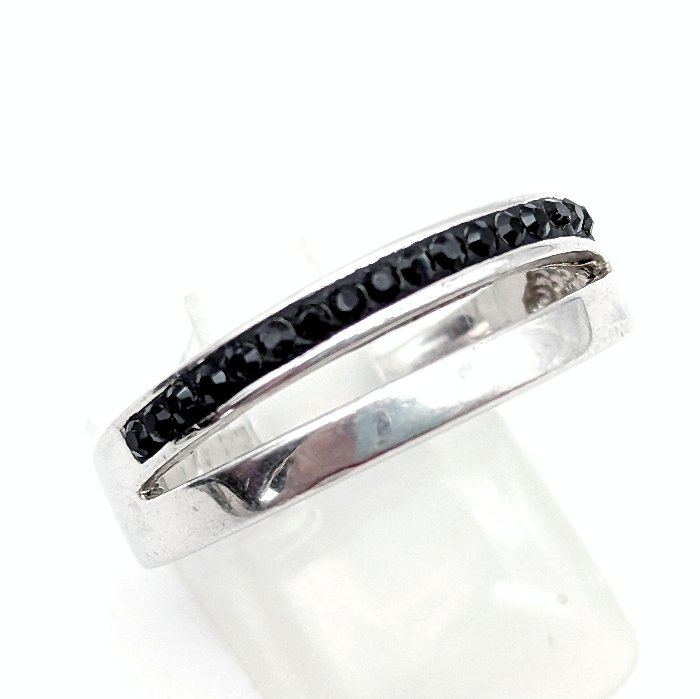Sterling Silver & Black Swarovski Crystal Double Band Ring - Size 