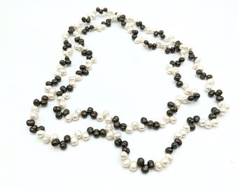 Vintage White & Chocolate Brown Cultured Pearl Rope Necklace - 48"