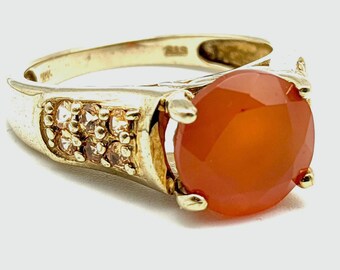 10K Gold Orange Opal & Citrine Solitaire Ring - Size 6
