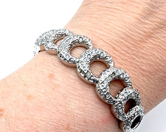 Vintage Rhinestone & Silver Tone Hinged Bangle Bracelet - 8"