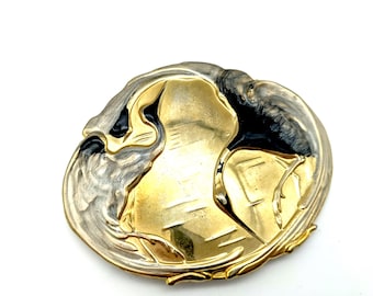 Vintage Enameled Crane Bird Brass Charmont Belt Buckle