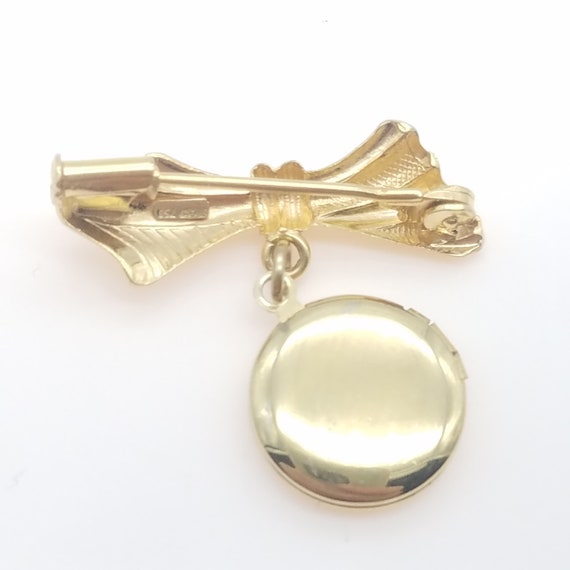 Dainty 18K Gold Bow and Dangling Double Locket Br… - image 3