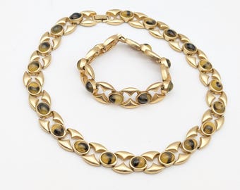 1908s Gold & Lucite Brushed Gold Choker Necklace and Bracelet Set