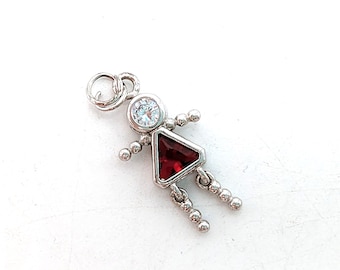 Sterling Silver & Cubic Zirconia July Ruby Birthstone Brats Pendant or Charm