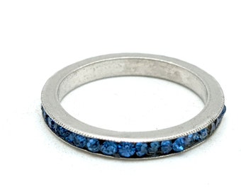 Vintage Sapphire Blue CZ Sterling Silver Ring Band - Size 6