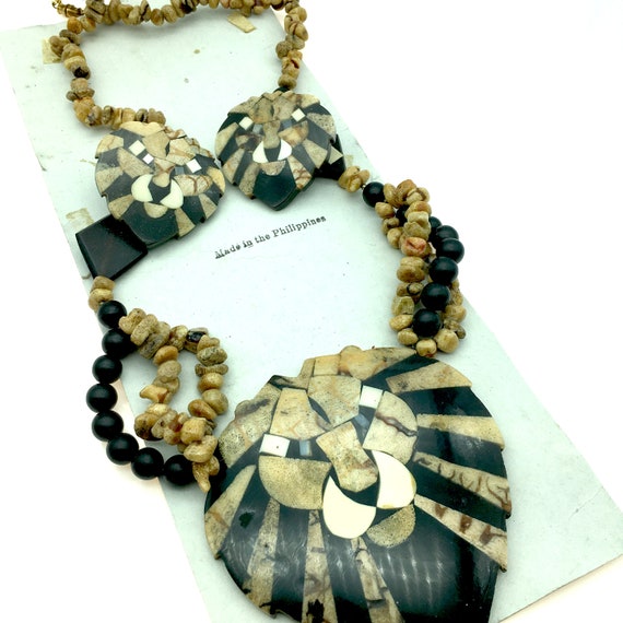 Lion Shell Inlay Vintage Lee Sands Lion Head Inlay Necklace & Earring … - Gem