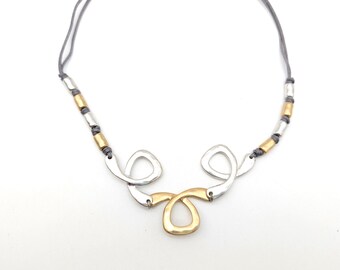 Bella Uno Silver, Gold & Gunmetal Gray Pendant Necklace -