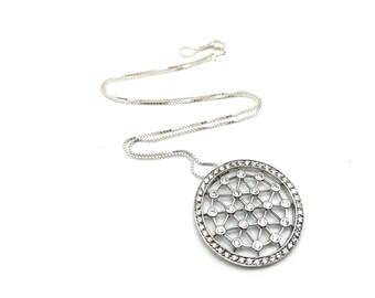 Vintage Sterling Silver & CZ Circle Pendant Necklace - 18"