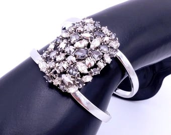 Kenneth Cole Rhinestone Silver Tone Hinged Bangle Bracelet