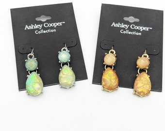 Two Pairs of Old Stock Lucite Opal Dangle Earrings