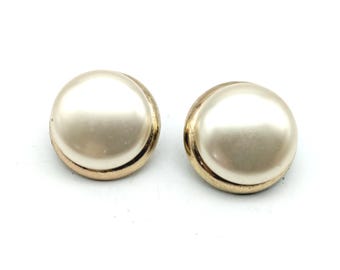 Vintage Crown Trifari Gold Tone & Faux Pearl Clip On Earrings