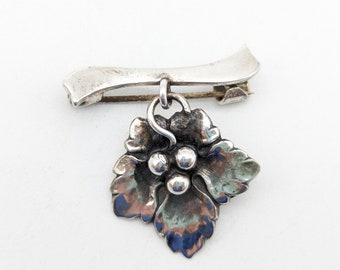 Vintage John L. Lauritzen Denmark Sterling Silver Leaf Dangle Brooch