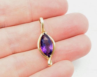Vintage 14k Gold & Dark Purple Amethyst and Diamond Pearl Enhancer or Pendant