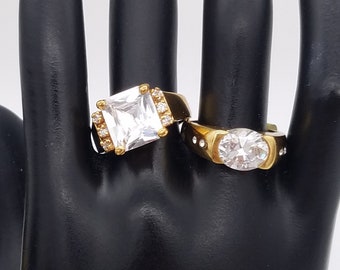 Size 8 New Old Stock 14K Gold Plated & CZ Diamond Rings - Your Choice