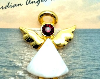 Old Stock Birthstone Angel Pins with Faux Mother of Pearl & Rhinestones