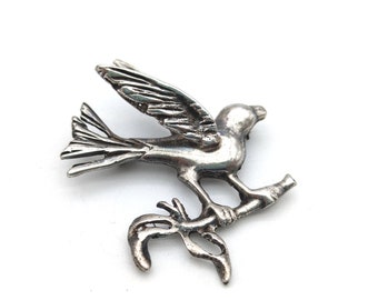 Vintage Sterling Silver Bird on a Branch Pin