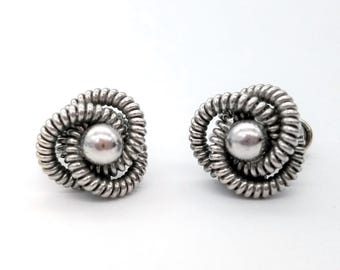 12K White Gold Filled Knot Design Screw-Back Earrings