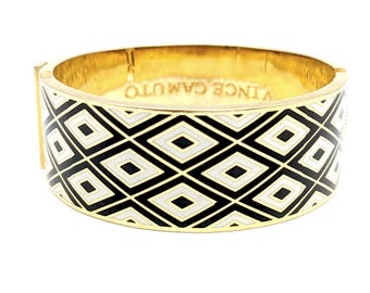 Vintage Vince Camuto Hinged Bangle - Gold Black & White Diamond Pattern