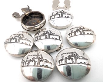 7 Sterling Silver Native American Kiva Southwestern Button Covers