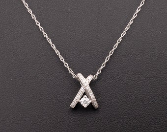 Vintage 14K White Gold & Diamond Omega Pendant Necklace - 16"