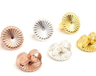 Jumbo Sterling Silver Earring Backs; Extra Large 7.5mm, Flower, Pumpkin, Rose Gold Vermeil