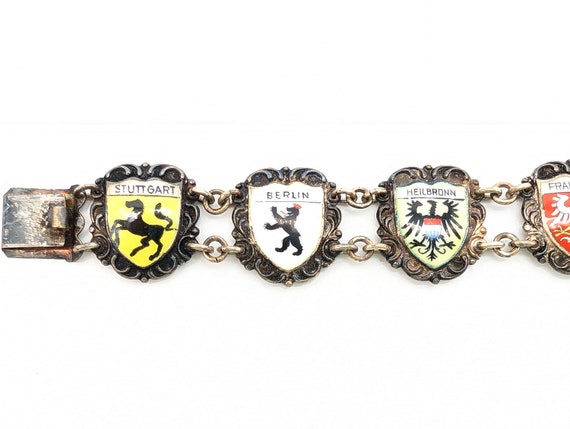 800 Silver Enameled German Travel Charm Link Brac… - image 4