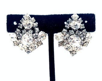 Vintage Silver Tone & Rhinestone Screw-Back Earrings