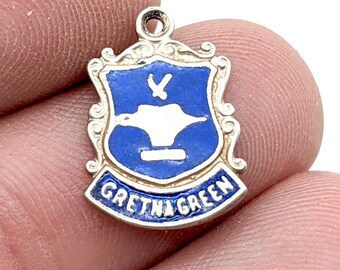 Vintage Gretna Green, Scotland Sterling Silver Souvenir Charm or Pendant, Hand Painted