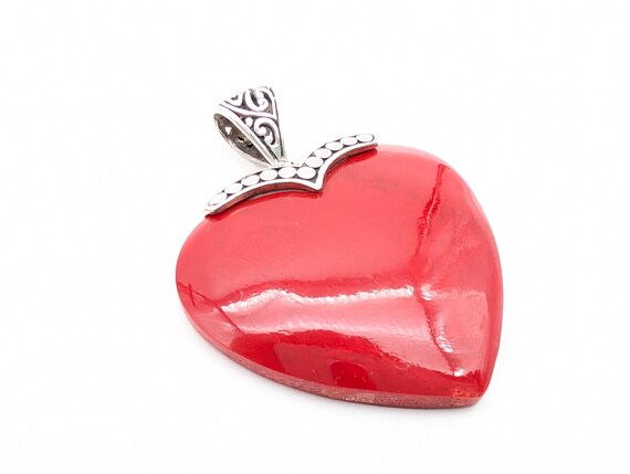 Vintage Sterling Silver & Red Lucite Heart Pendan… - image 4