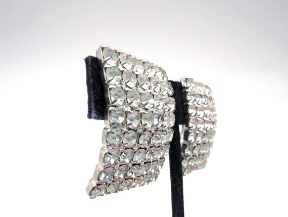 Large Rectangular Pave Rhinestone Clip Earrings -… - image 4