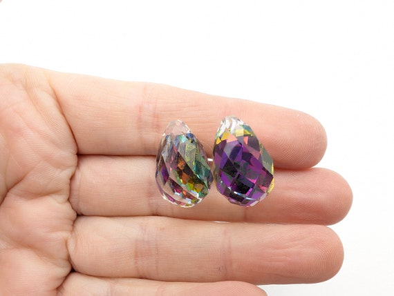 Vintage Rainbow Crystal Teardrop Prism Stud Earri… - image 2