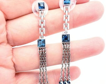 Authentic Givenchy Blue Crystal Chain Link Dangle Earrings - 2.5"