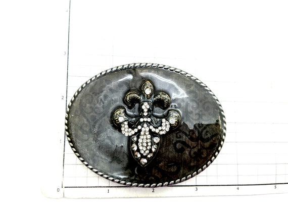 Boucle De Ceinture Noire émaillée Avec Strass Et Fleur De Lis - Parfaite Pour Le Cosplay - Occasion