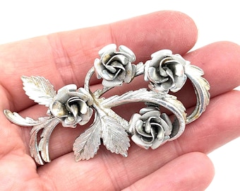 Coro Silver Tone Flower Branch Brooch