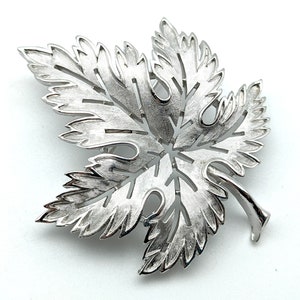 Crown Trifari Leaf Brooch, Dual Textured Silver Tone